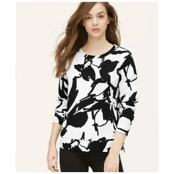 Loft Floral White & Black Top - Picture 1 of 7